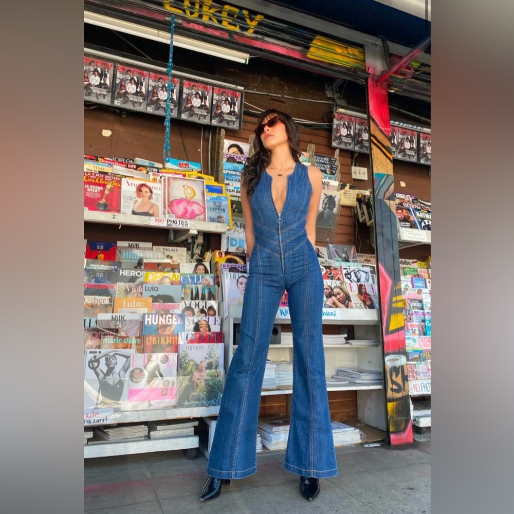 HOLLYWOOD HEARTTHROB Denim Flared Jumpsuit.